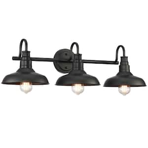 31.13 in. 3-Light Black Vanity Light with Steel Shade