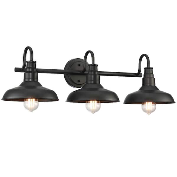 Pia Ricco 31.13 in. 3-Light Black Vanity Light with Steel Shade