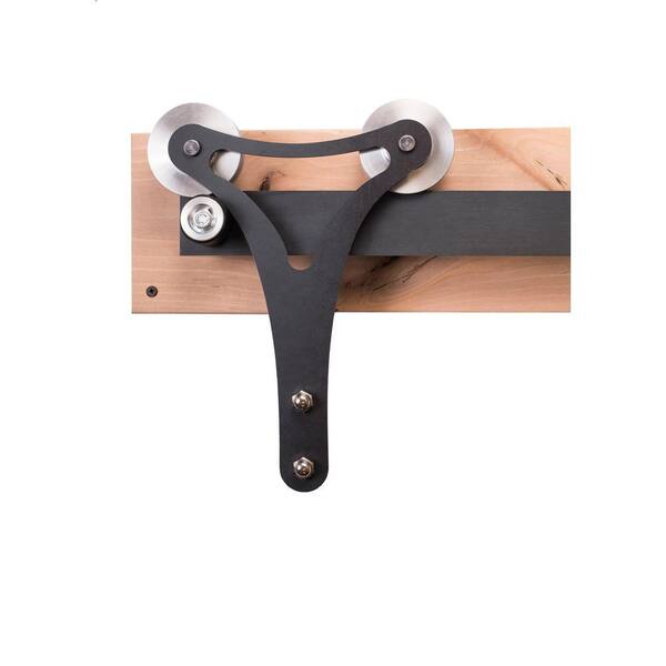 Rustica Hardware 84 in. Raw Steel Sliding Barn Door Hardware Kit with Triangle Hangers and Falcon Pull