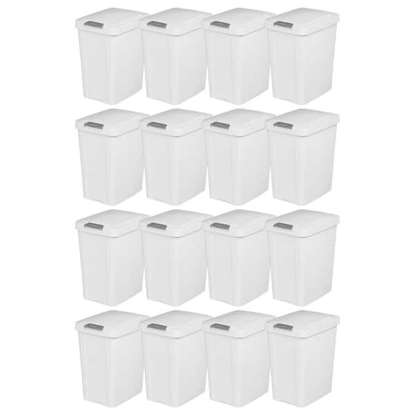 Sterilite 7.5 Gal. White Touch-Top Wastebasket Plastic Household Trash Can with Titanium Latch (16-Pack)