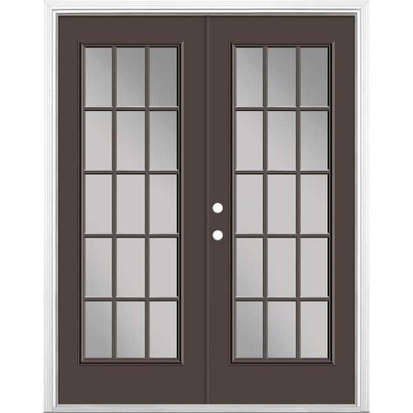 Masonite 60 in. x 80 in. Willow Wood Steel Prehung Right-Hand Inswing 15-Lite Clear Glass Patio Door Vinyl Frame with Brickmold