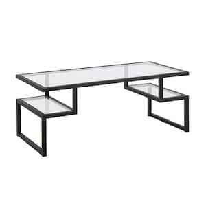 Zander 45 in. Blackened Bronze/Clear Large Rectangle Glass Coffee Table with Shelf