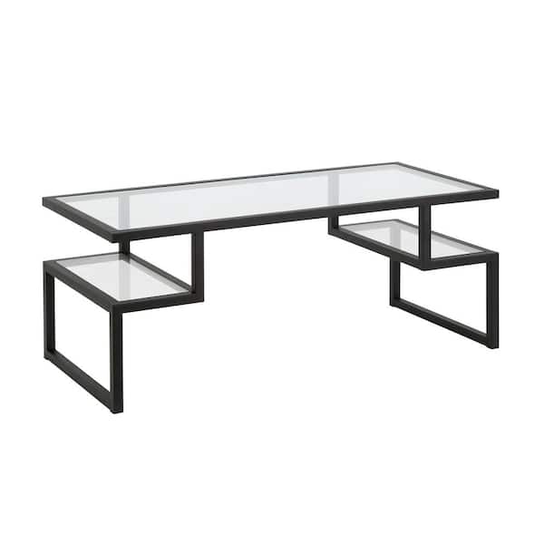 Meyer&Cross Zander 45 in. Blackened Bronze/Clear Large Rectangle Glass Coffee Table with Shelf