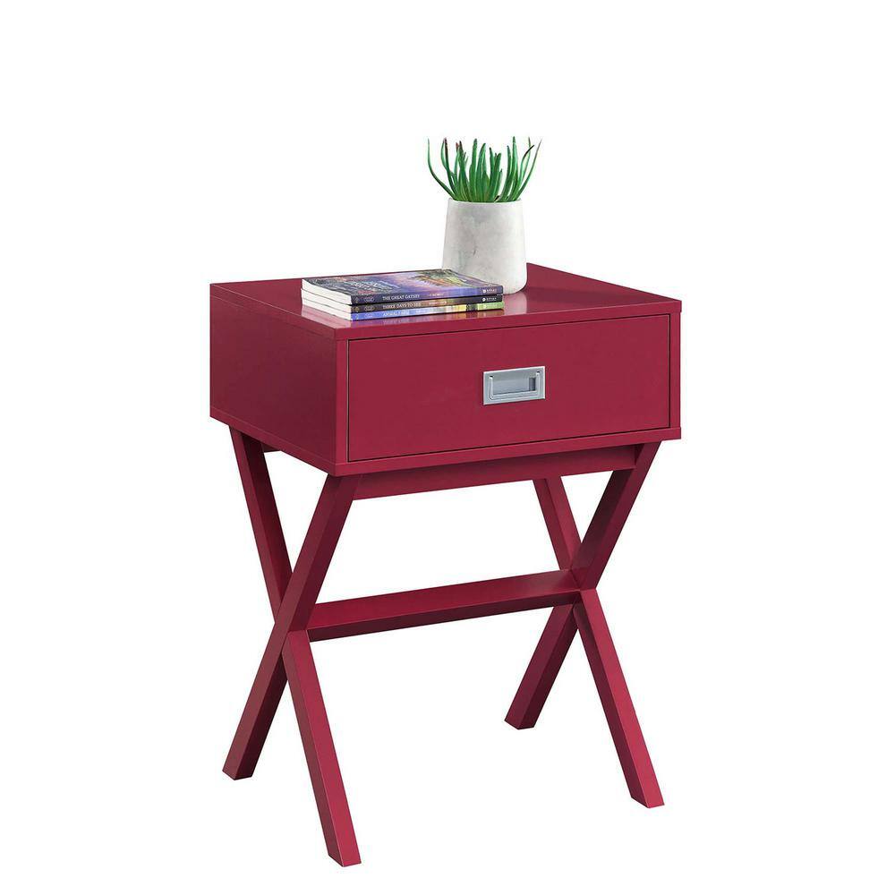 Cranberry Red Wood End Table with Storage Drawer