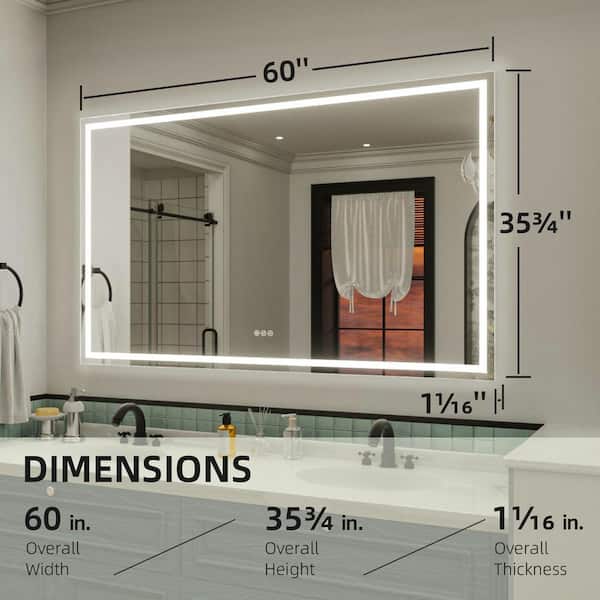 Vino 60 in. W x 36 in. H Rectangular Frameless LED Wall Bathroom Vanity Mirror with Sleek Silver Finish