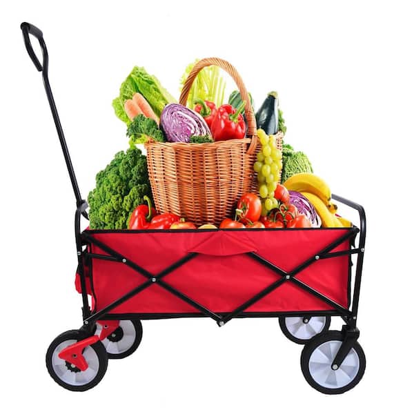 FASHION FINESSE LLC 4 cu. ft. Red Fabric and Steel Frame Outdoor Folding Utility Wagon Garden Cart with Brakes