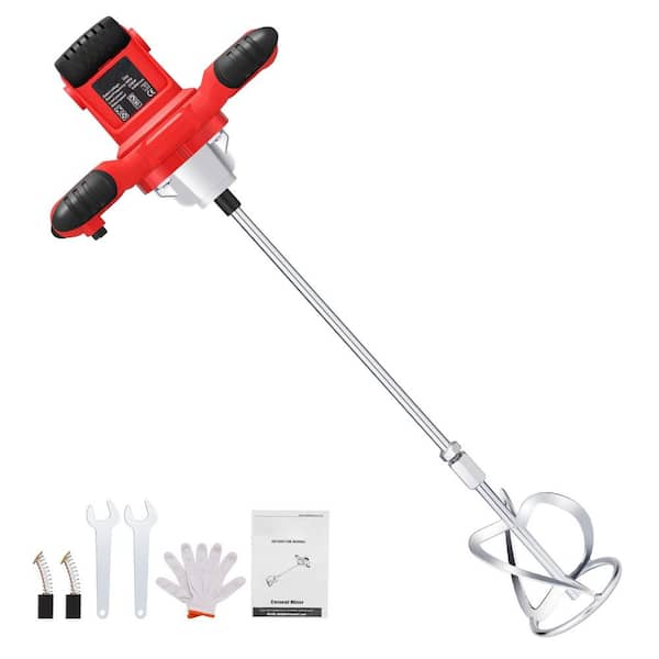 Red 2300 W 110 V Handheld Electric Concrete Mixer, Portable Mortar Mixer with 6 Adjustable Speed, Rust-Proof