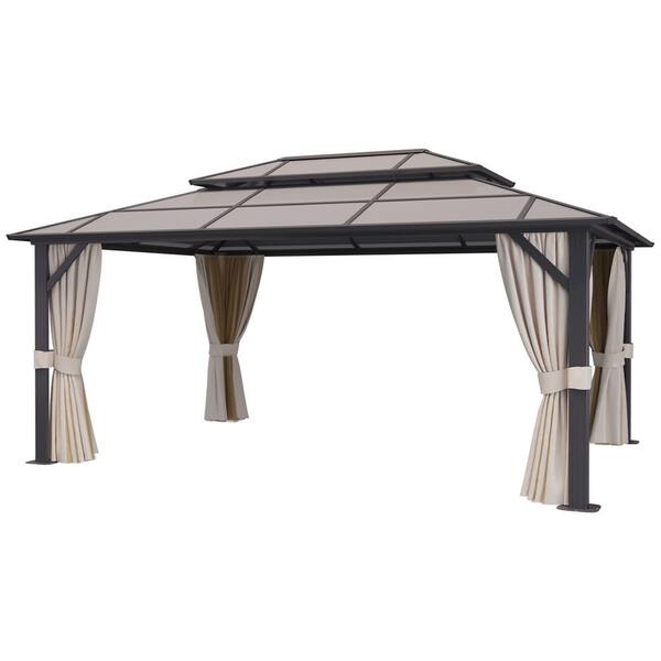 Sizzim 10 ft. x 13 ft. Hardtop Outdoor Double Roof Furniture Gazebo with  Netting&Curtains for Backyard Wedding Garden G30002 - The Home Depot