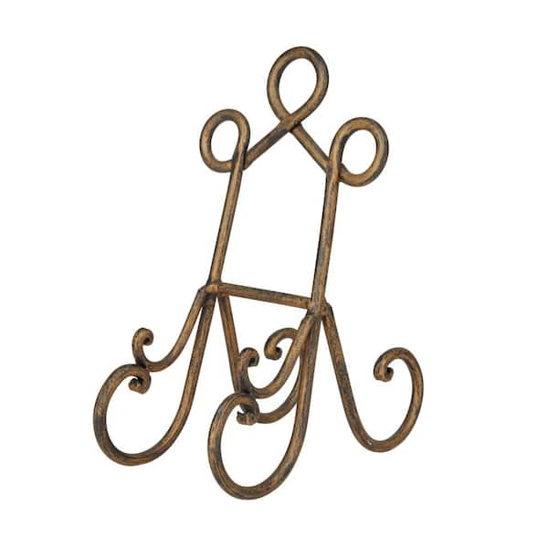 Litton Lane 9 in. Brown Metal Scroll Tabletop Display Easel