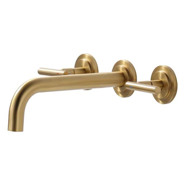 Double Handle Wall Mounted Bathroom Faucet in Gold