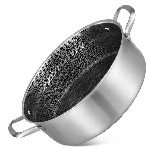 7 qt. Tri-Ply Stainless Steel Nonstick Saute Pan with Lid, 12 in. Deep, Induction Ready, Dual Cool-Touch Handles