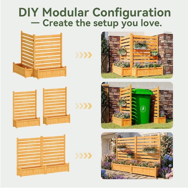 2-Panel Yellow Fence Wood Privacy Screen with Planter Box, 32 in. L x 32 in. W Privacy Fence for Air Conditioner