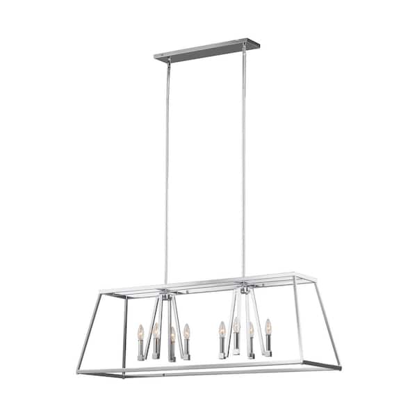 Generation Lighting Conant 8-Light Contemporary Chrome Transitional Linear Hanging Island Candlestick Chandelier
