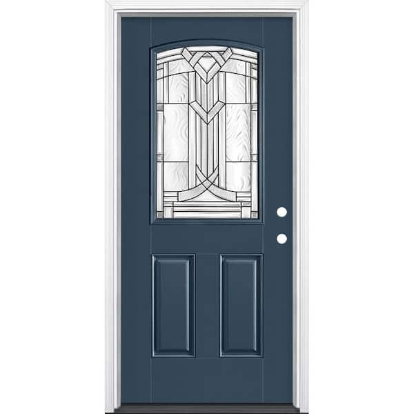 Masonite 36 in. x 80 in. Chatham Camber 1/2 Lite Left Hand Painted Smooth Fiberglass Prehung Front Door w/ Brickmold, Vinyl Frame
