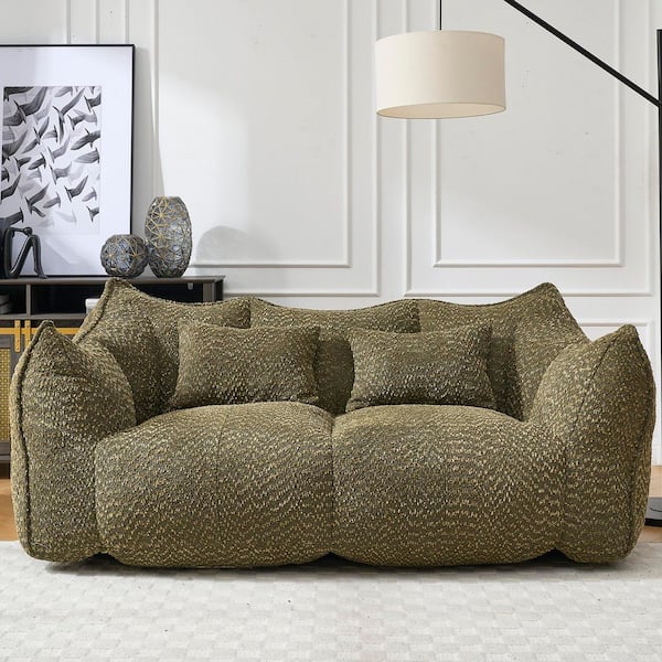 Olive Green Chenille Polyester Soft Bean Bag Chair with High Resilience Foam Core for 2-People