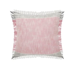 Angelica Pink / Gray Striped Fringed Casual Soft Poly-fill 20 in. x 20 in. Throw Pillow