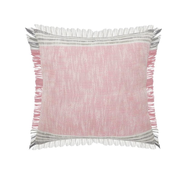 LR Home Angelica Pink / Gray Striped Fringed Casual Soft Poly-fill 20 in. x 20 in. Throw Pillow