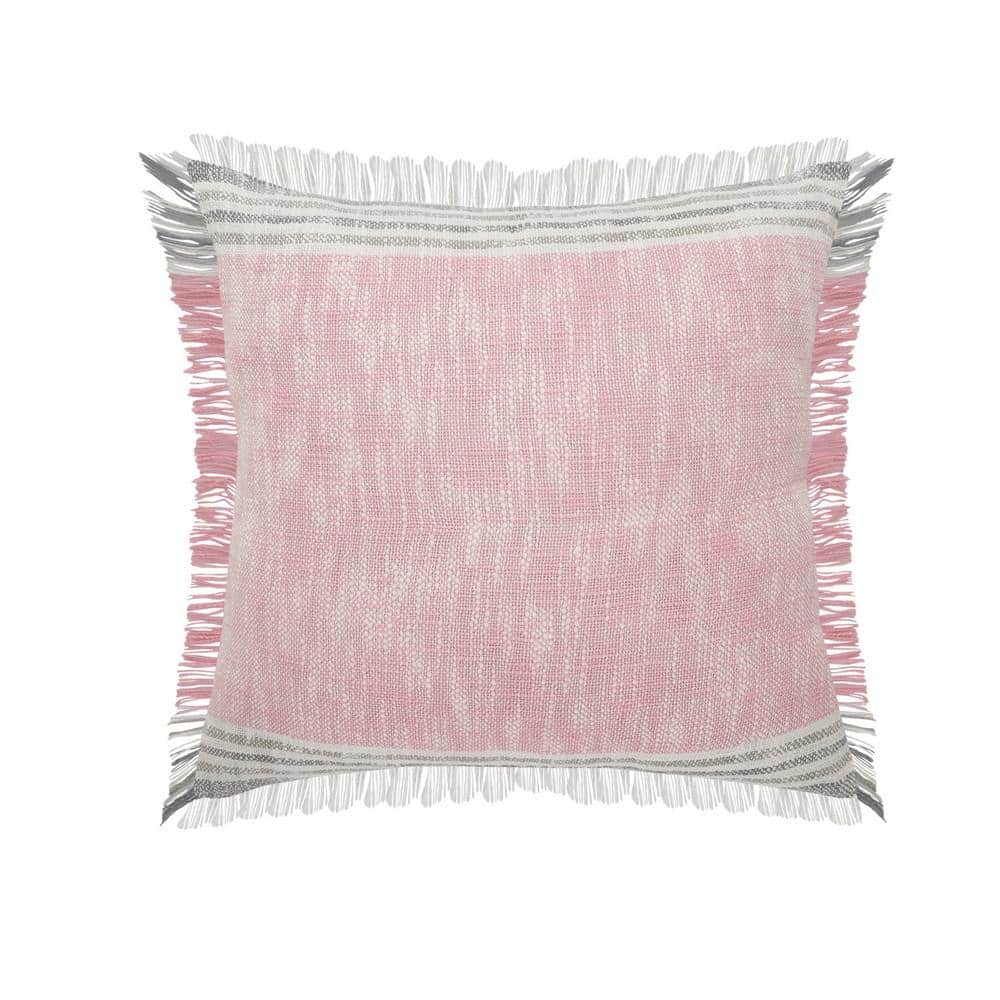 Angelica Pink / Gray Striped Fringed Casual Soft Poly-fill 20 in. x 20 in. 