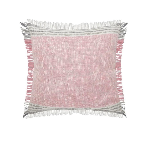 Unbranded Angelica Pink / Gray Striped Fringed Casual Soft Poly-fill 20 in. x 20 in. Indoor Throw Pillow