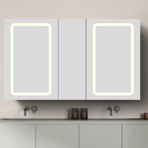 Getpro Obsi 50 in. W x 30 in. H Black Rectangular Aluminum Surface Mount Frameless LED Bathroom Medicine Cabinet with Mirror