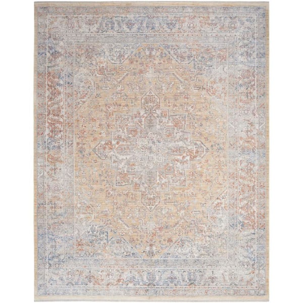 Nourison Timeless Classics Grey Gold 9 ft. x 11 ft. Center medallion Traditional Area Rug