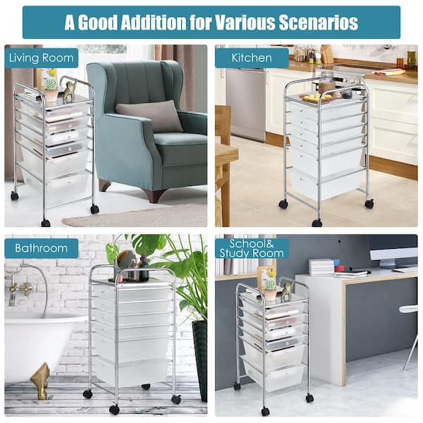 6 Drawer Steel Rolling Storage Cart Scrapbook Paper Office Organizer Clear