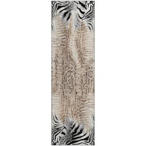 Mayfield Premium Machine Washable Abstract AMF2276 Ivory 2 ft. x 7 ft. Runner Rug