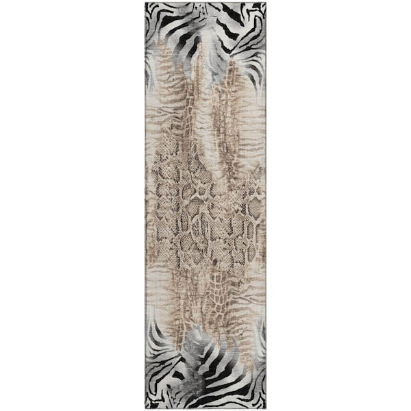 Mayfield Premium Machine Washable Abstract AMF2276 Ivory 2 ft. x 7 ft. Runner Rug