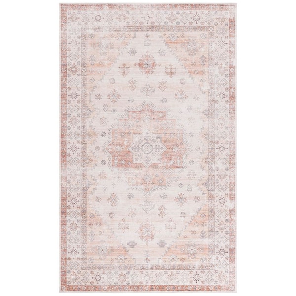 SAFAVIEH Arizona 3 ft. x 5 ft. Beige/Rust Machine Washable Distressed ...