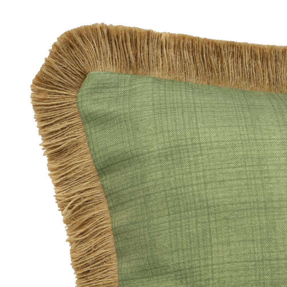Sage Green Outdoor Box Throw Pillow with Jute Trim 20 x 20