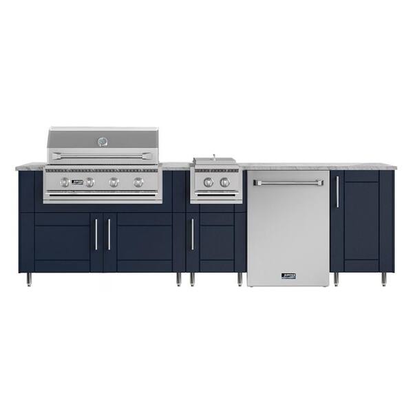 Nightfall 126 in. W 4-Burner Propane Grill Island in Sanibel Sapphire Blue with Fridge and Side Burner