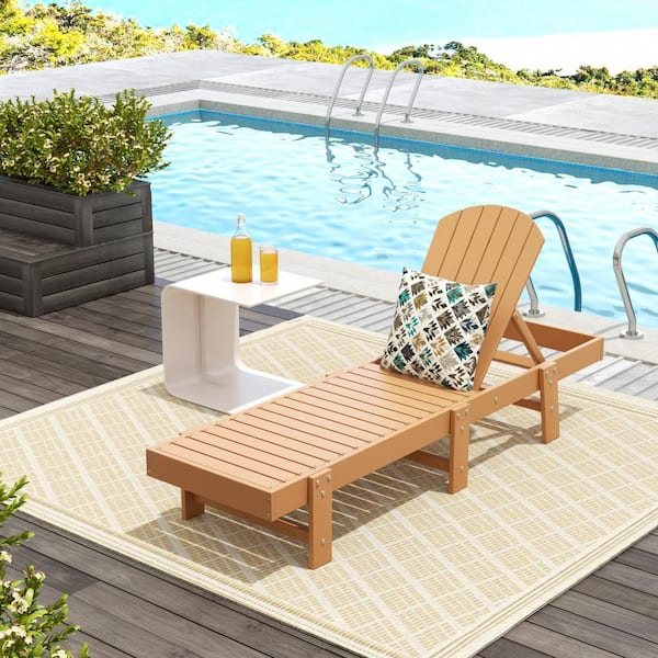 Altura Teak HDPE Plastic Outdoor Adjustable Backrest Classic Adirondack Chaise Lounger
