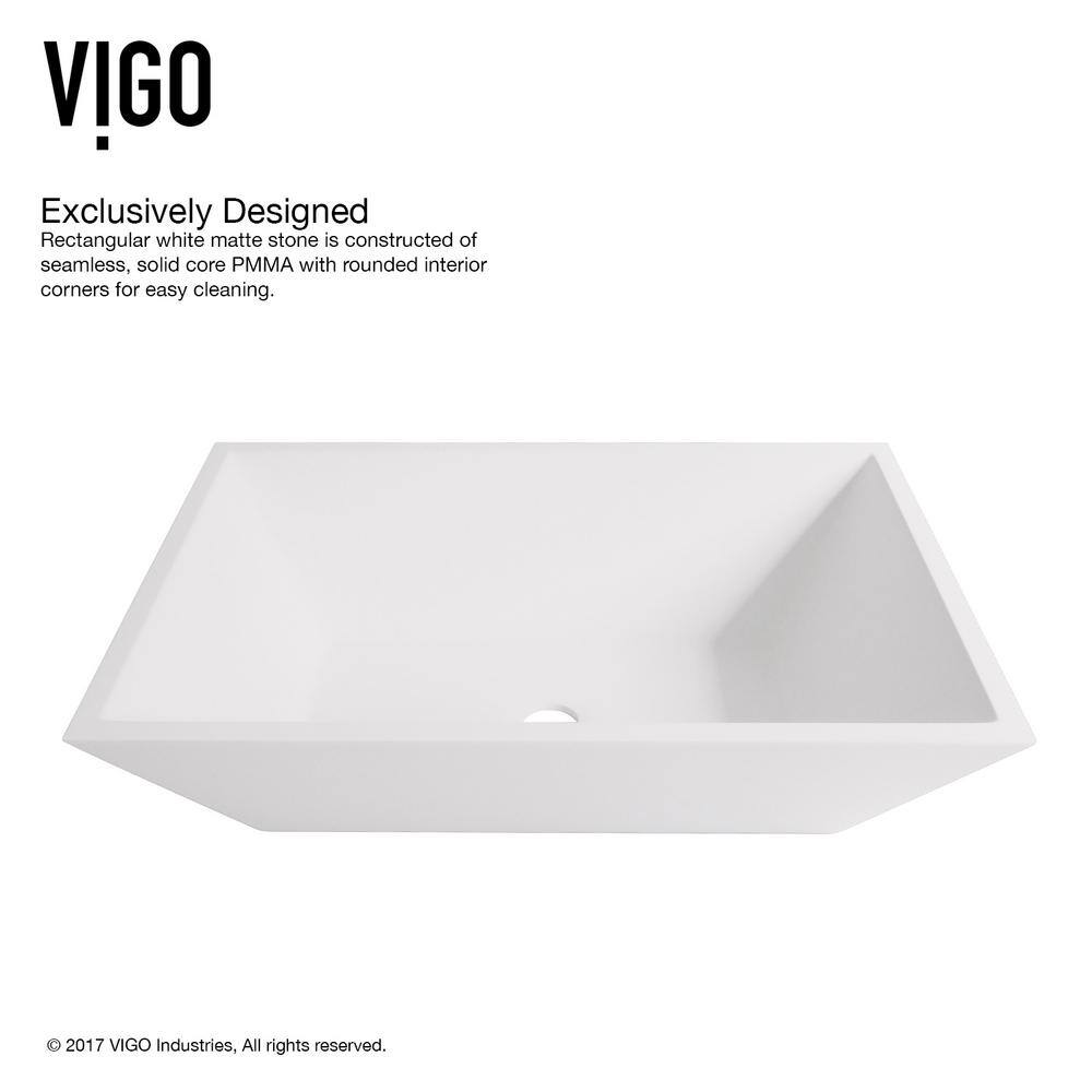Matte White Stone Rectangular Vessel Sink with Brushed Nickel Faucet