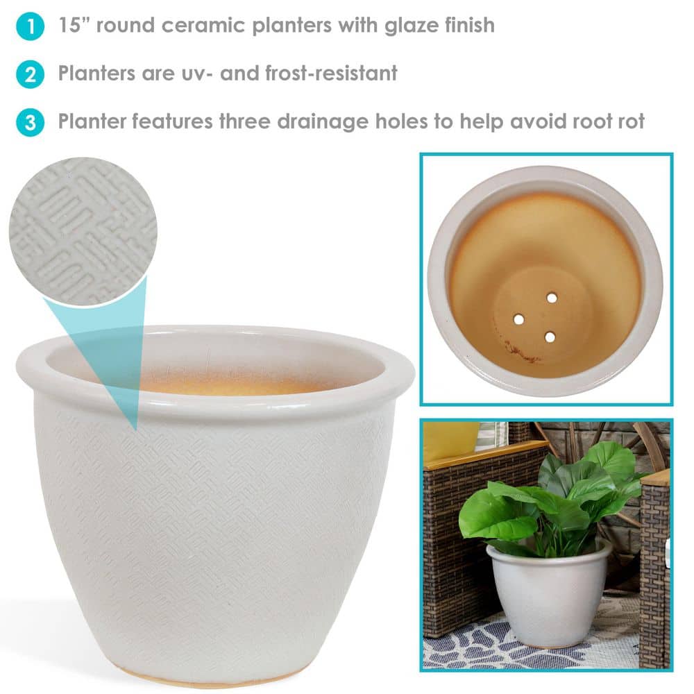Pearl Finish Ocean Villa 15" Ceramic Planter with Drainage Holes