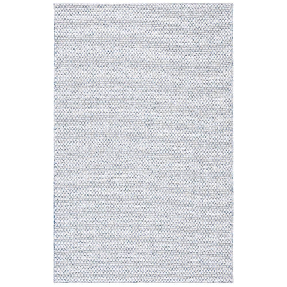 Blue and Ivory Synthetic Flat Woven Rectangular Rug, 5' x 7'