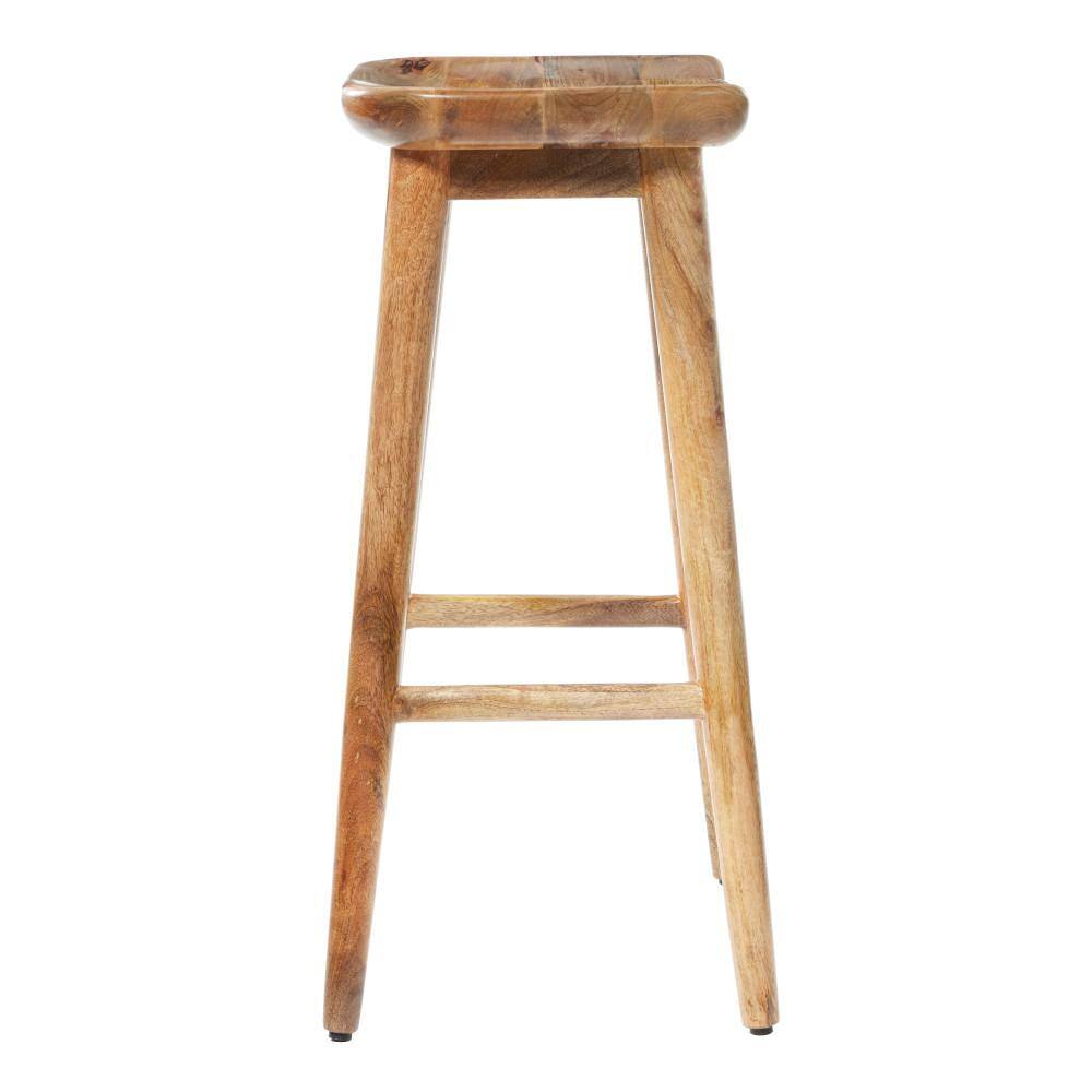 Natural Brown Solid Wood Backless Saddle Counter Stool