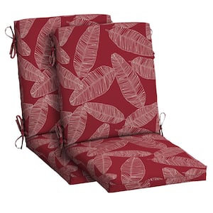 20 in. x 20 in. High Back Outdoor Dining Chair Cushion in Red Leaf Palm (2-Pack)