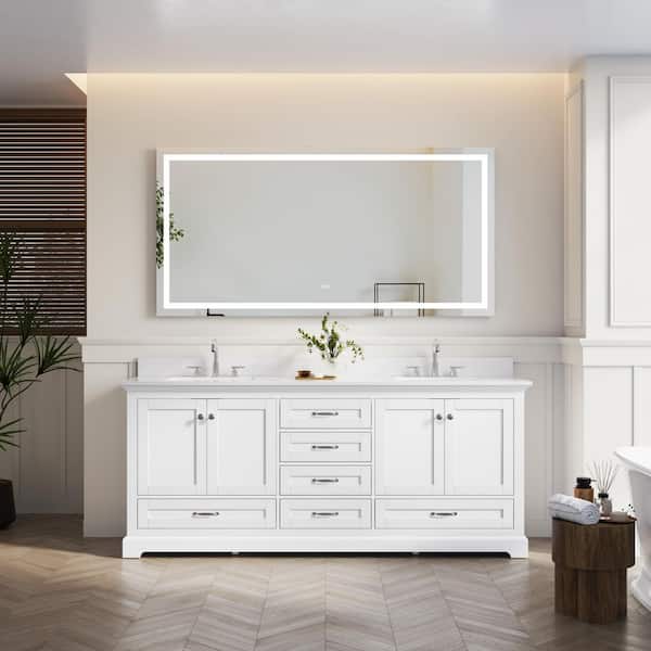 WELLFOR 80 in. Double Sink Freestanding White Bath Vanity with