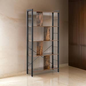 60.8 in. Tall Brown and Black Wood 4-Shelf Standard Bookcase with Metal Frame