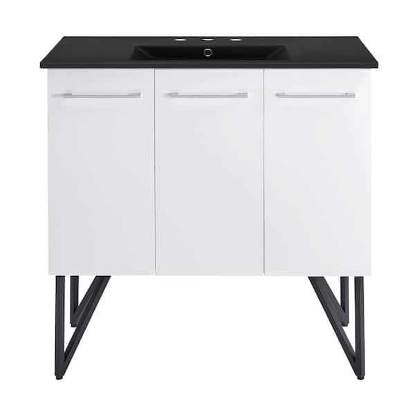 Swiss Madison Annecy 36 in. W Bathroom Vanity in White with Black, 3-Hole Ceramic Sink Top