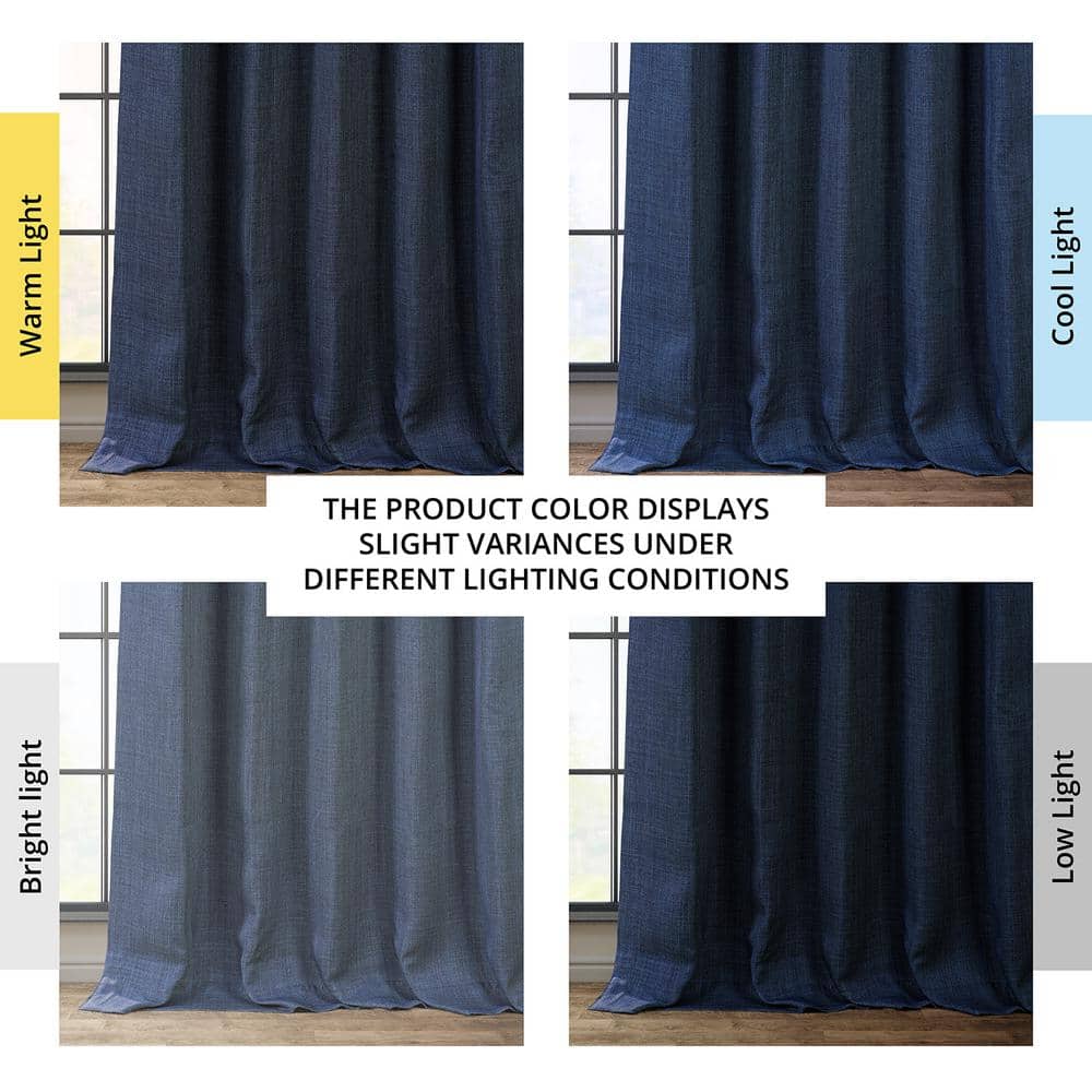 Indigo Faux Linen 108" Blackout Curtain Panel
