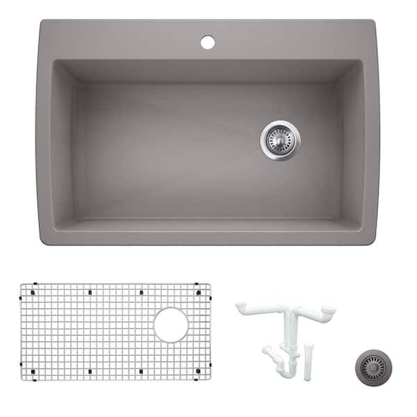Blanco Diamond 33.5 in. Drop-in/Undermount Single Bowl Metallic Gray Granite Composite Kitchen Sink Kit with Accessories