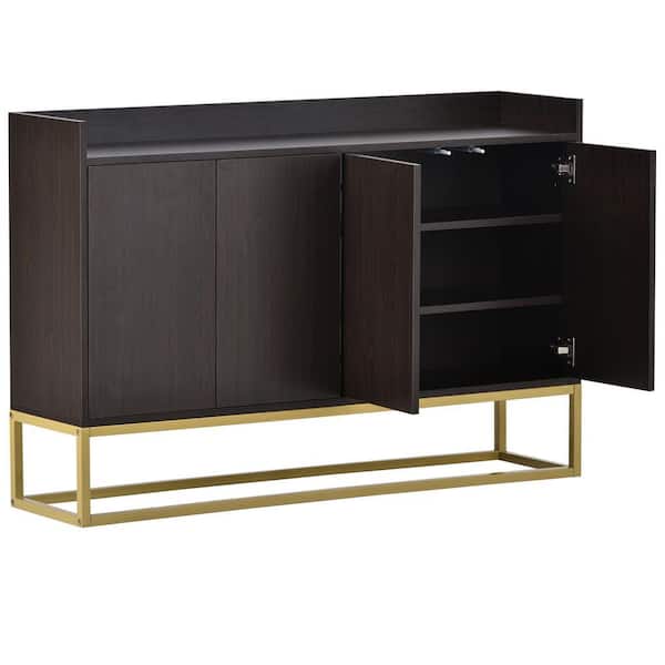 URTR Espresso Sideboard Buffet with 4 Doors and Adjustable Shelf, Storage Cabinet with Golden Metal Legs for Dining Room