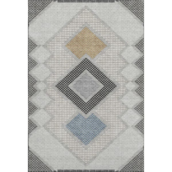 Mayfield Premium Machine Washable Abstract AMF2111 Gray 9 ft. x 12 ft. Area Rug