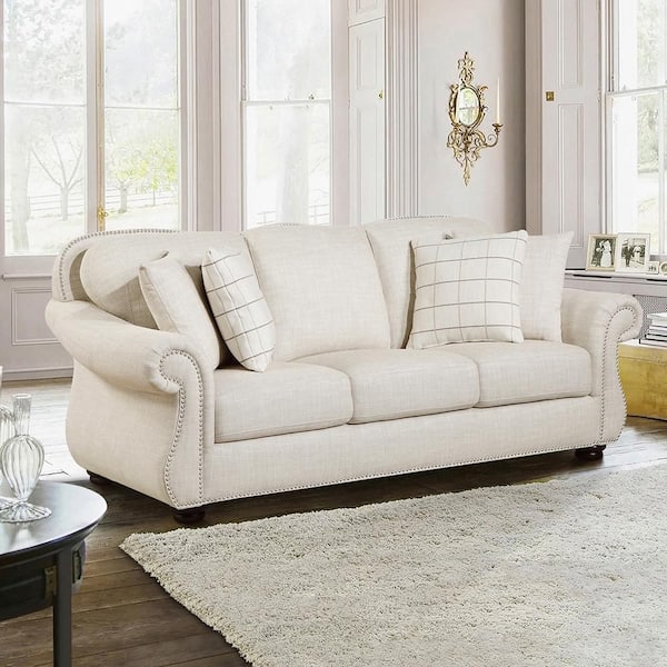 Beven 85 in. W Rolled Arm Textured Fabric Rectangle 2-Piece Living Room Sofa Set in Beige