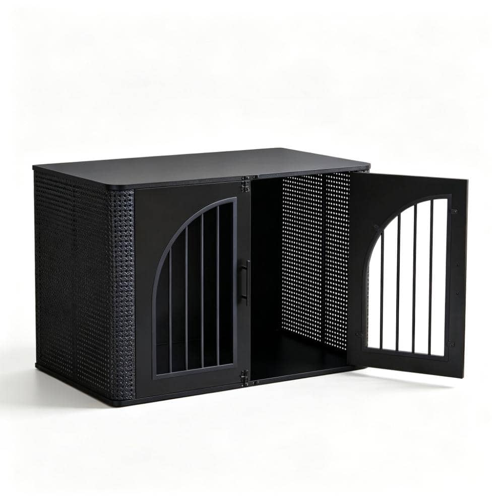 Black Textured Metal Double Door Dog Crate End Table, TV Console Cabinet, for Single Small Dog Under 35 Lbs Living Room price history on PriceWatchPro