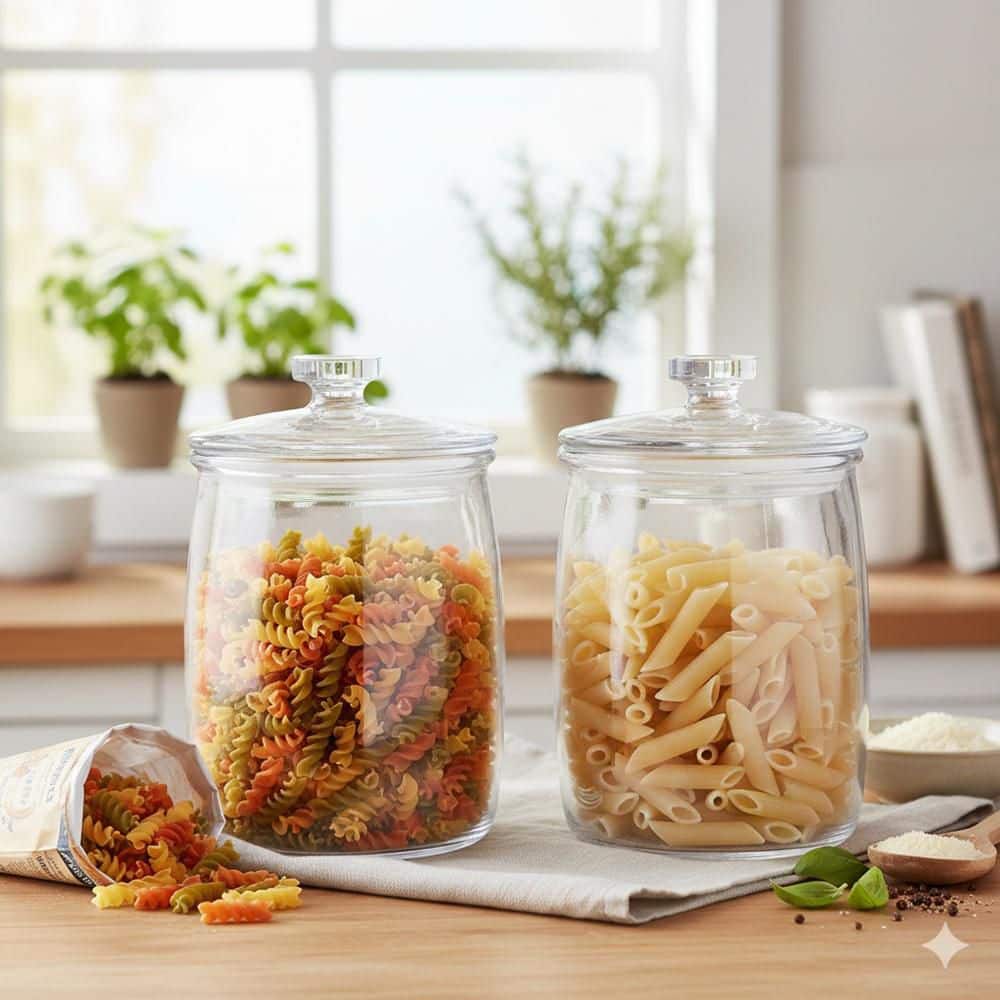 Lynzavix 2-Piece Transparent Wide Mouth Glass Jars Set with Lid Handle Gasket Kitchen Storage Canister Container Set, image size:1000x1000
