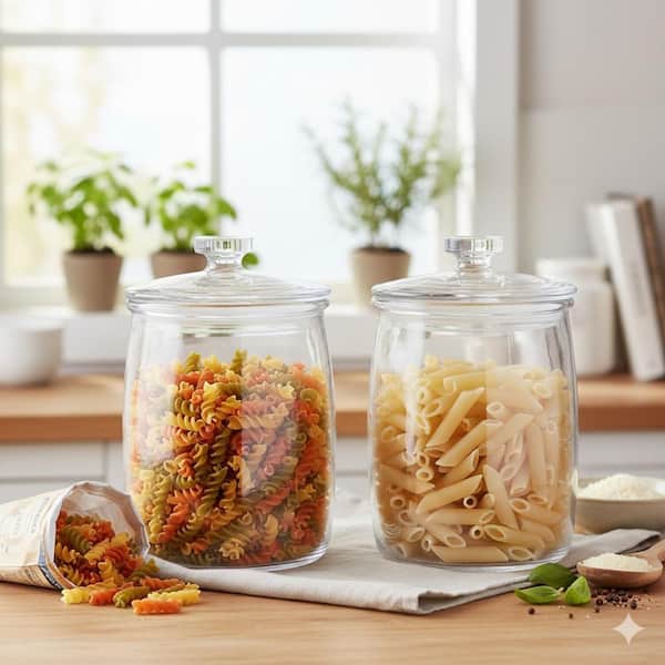 2-Piece Transparent Wide Mouth Glass Jars Set with Lid Handle Gasket Kitchen Storage Canister Container Set