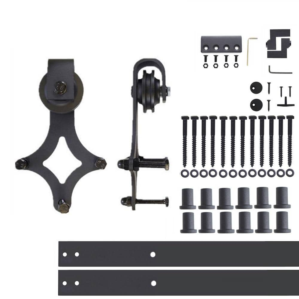 Homacer Ft In Black Rustic Non Bypass Sliding Barn Door Hardware Kit Diamond Design