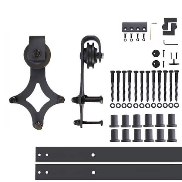 HOMACER 16 ft./192 in. Black Rustic Non-Bypass Sliding Barn Door Hardware Kit Diamond Design Roller for Single Door